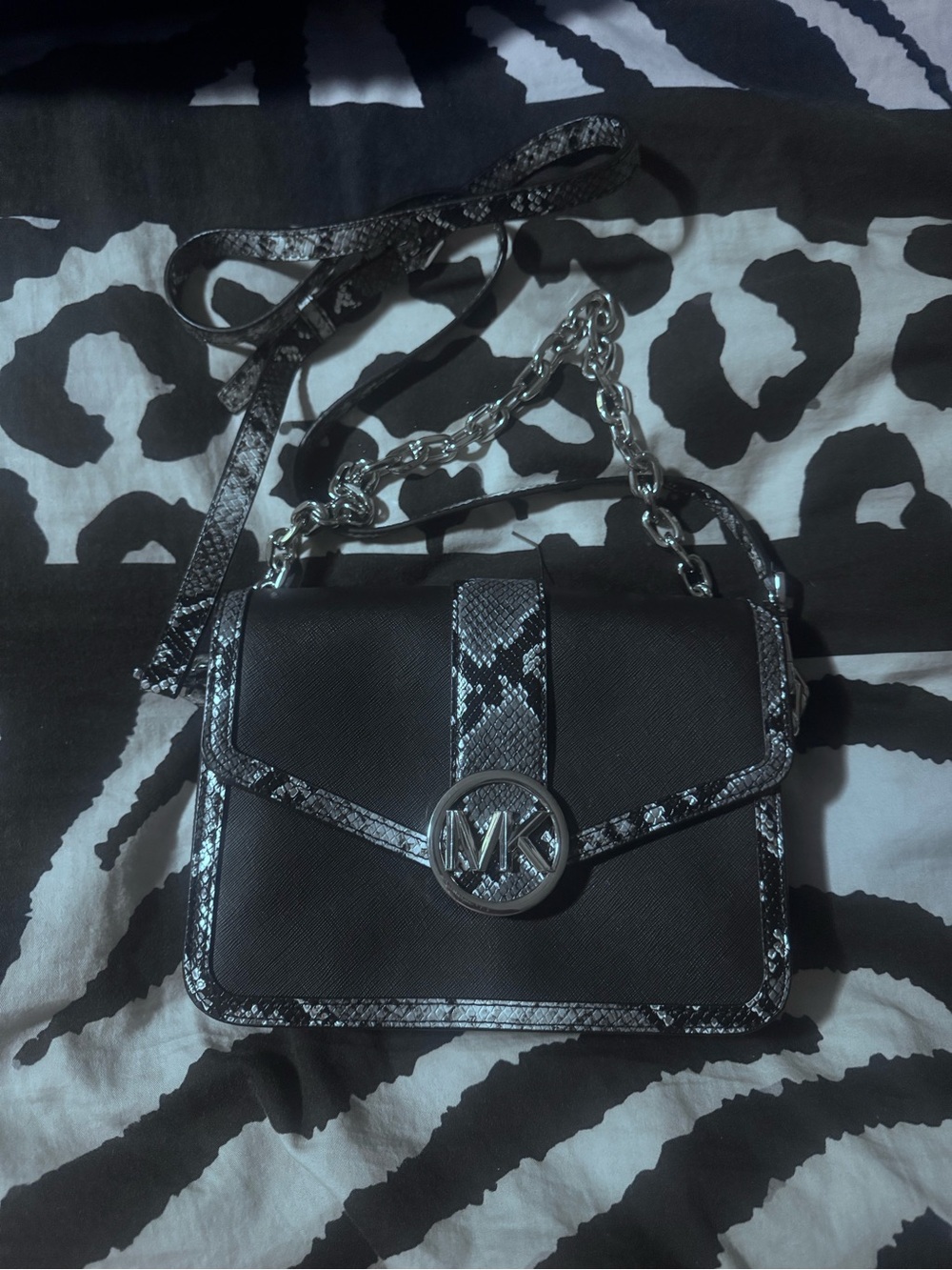 Michael Kors Black Crossbody with Snake-Print Trim